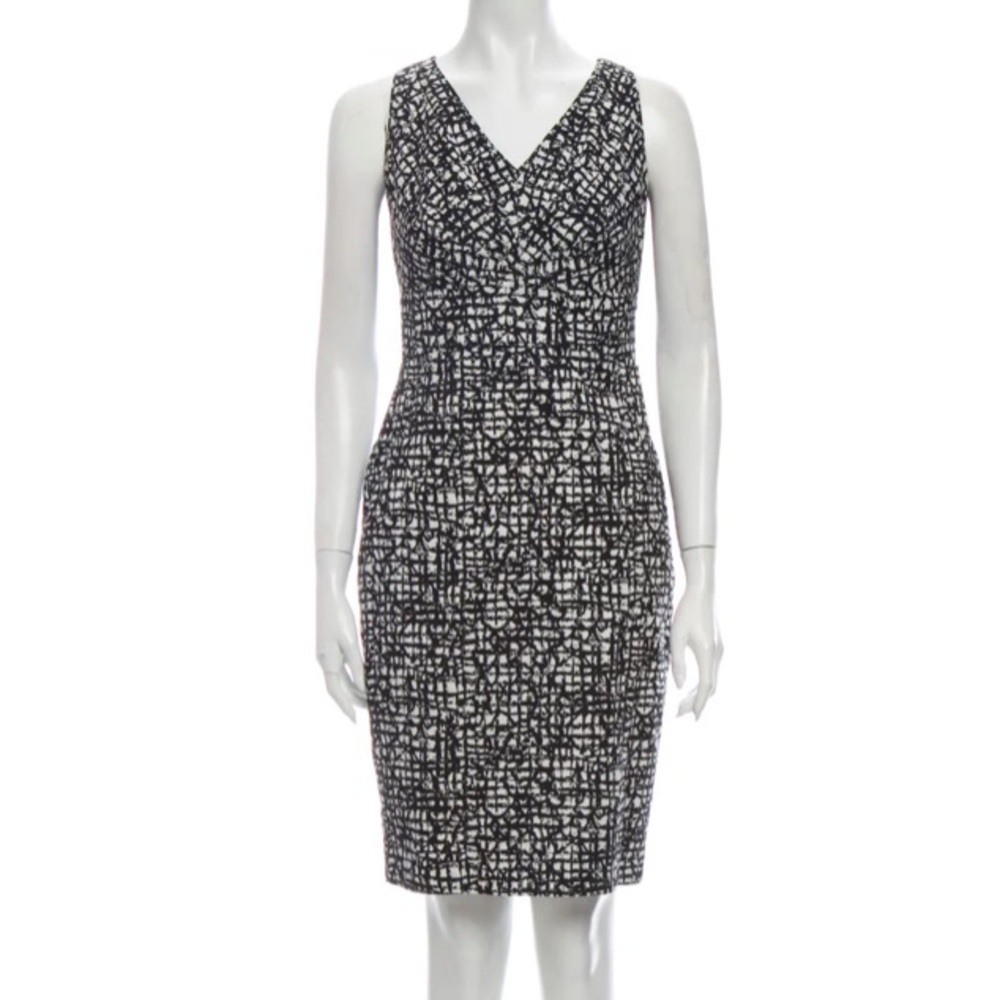 Lafayette 148 Black Ivory Print Sleeveless Sheath Dress Sz 6